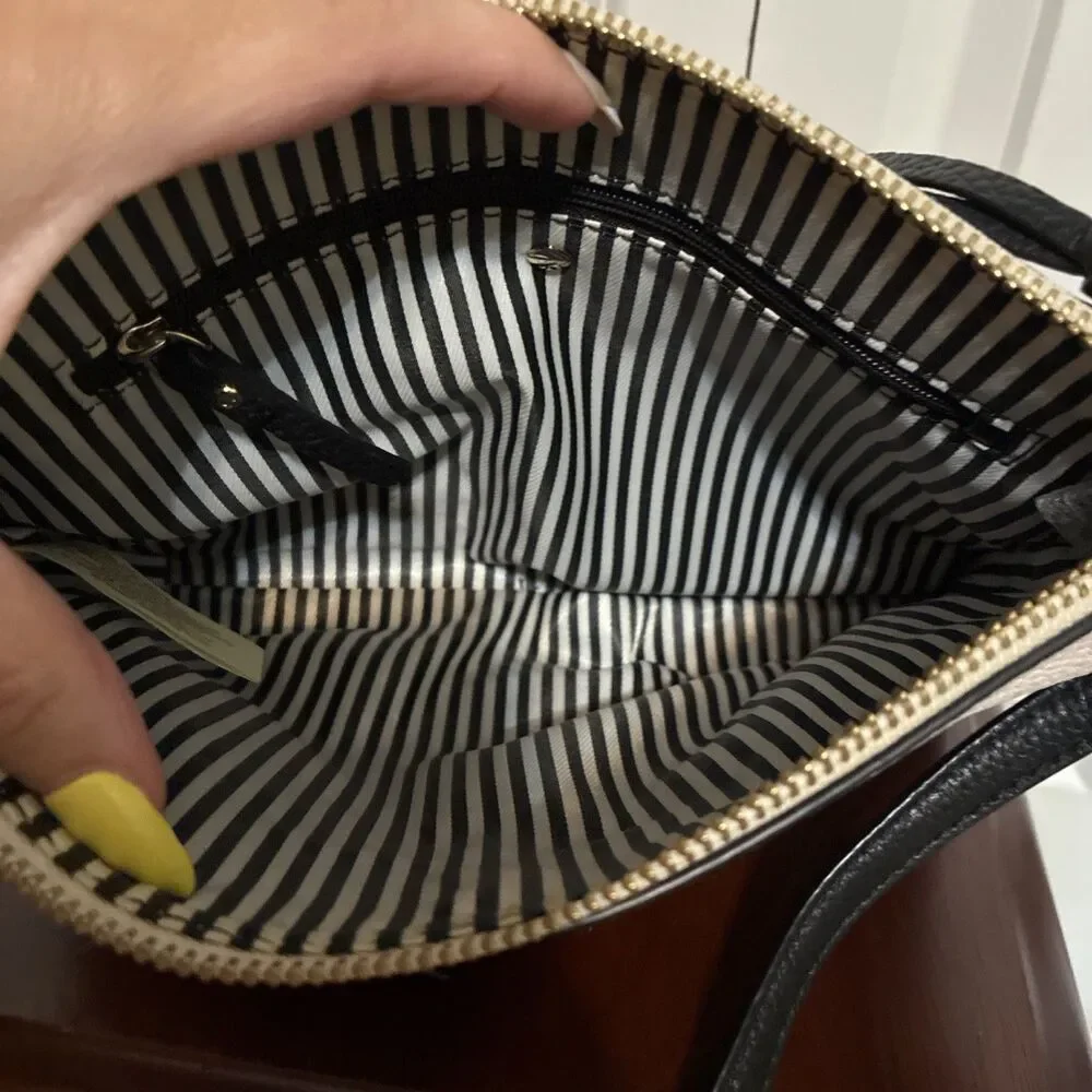 Kate Spade New York Jackson Zip Pebbled Leather Crossbody Bag Tan Cream Black